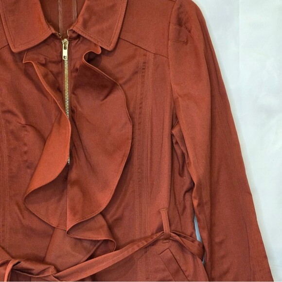 Elle Utility Blazer in Red Rust Color Cotton Blend Zip Closure w/Belt Size Small - Picture 9 of 13